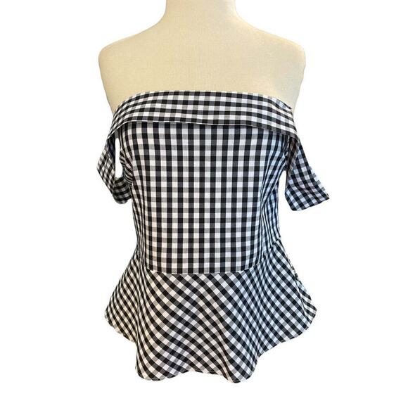 8 Express Black and White Check Off Should Peplum Blouse - Picture 1 of 4
